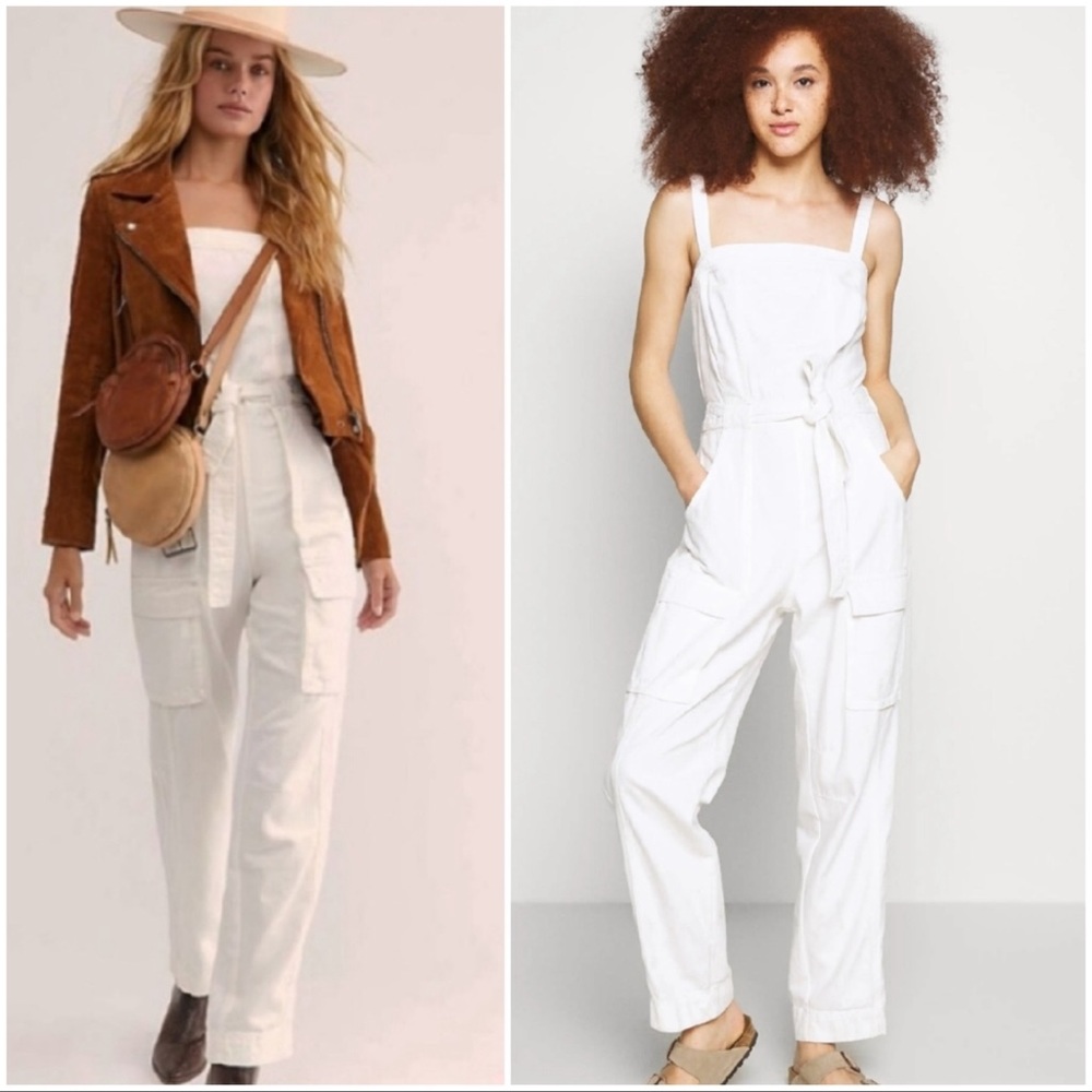 Free People Strapless White Jumpsuit Size M Wide Leg Boho Summer